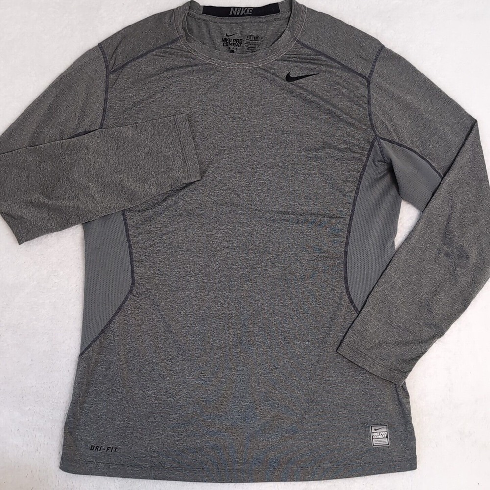 Nike Pro Combat Mens‎ Shirt Large Grey Fitted Dri-Fit Mesh Back EUC